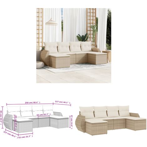 6-tlg. Garten-Sofagarnitur mit Kissen Beige Poly Rattan - Gartenmöbel - Outdoor Möbel - Rattan Gartenmöbel - PE-Rattan - Lounge Set - Home & Living (1/3)
