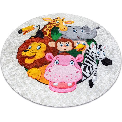 JUNIOR 51595.801 Kreis Tiere, Afrika für Kinder Anti-Rutsch - grau grey rund 80 cm