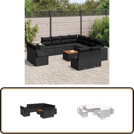 Salon de jardin 12 pcs avec coussins noir résine tressée - Ensemble Salon De Jardin - Meuble Extérieur - Jardin Design - Mobilier De Jardin - Chaise Lounge