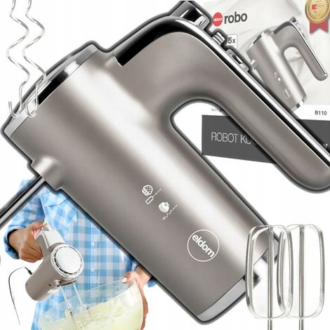 Frullatore a immersione potente, 5 velocità, potenza turbo 400W, acciaio inox, 4 fruste