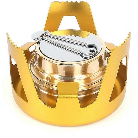 Réchaud à alcool portable miniature avec support, réchaud de camping extérieur en alliage d'aluminium et laiton.