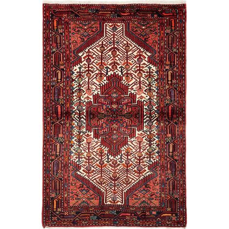 Tapis d'orient, 111 x 175 cm, motif oriental, en laine, rouge, bordeaux, crème, authentique et artisanal (1/5)