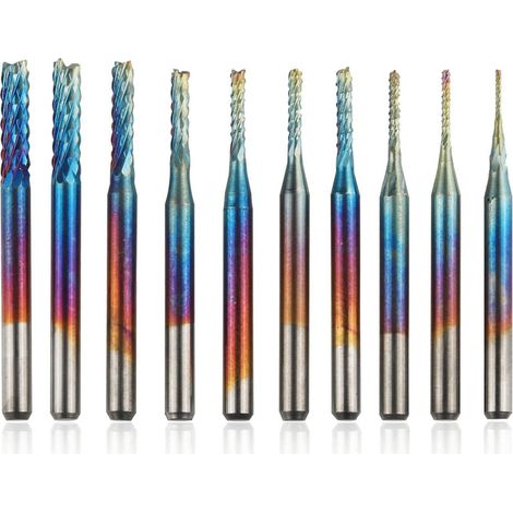 10Pcs Kit de PCB Fraise Rotatives de Nano Bleu Tige 3MM Ensemble de Gravure en Bout Carbure de Tungstène pour CNC Fraises Bavures Tool Avec Étui de Rangement (1/5)