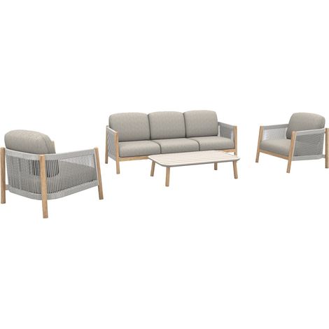 PROLOISIRS Set 4 pièces - DERIVEUR - Aluminium époxy - Rope Heat - 1 canapé + 2 fauteuils + 1 table basse