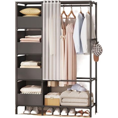 Kit dressing--Armoires penderie étagère tissu non-tissé noir hauteur 170 cm entrée chambre (1/2)