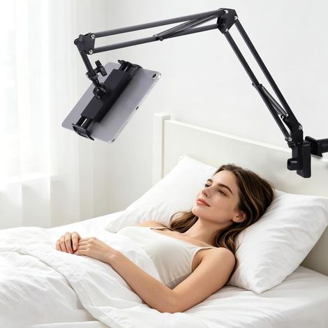 Support de Tablette pour Lit, Rotatif à 360°, Bras Flexible et Réglable en Aluminium, Compatible avec iPad/iPhone/Samsung/Kindle, Téléphones et Tablettes, Support de Lecture pour Bureau (1/4)