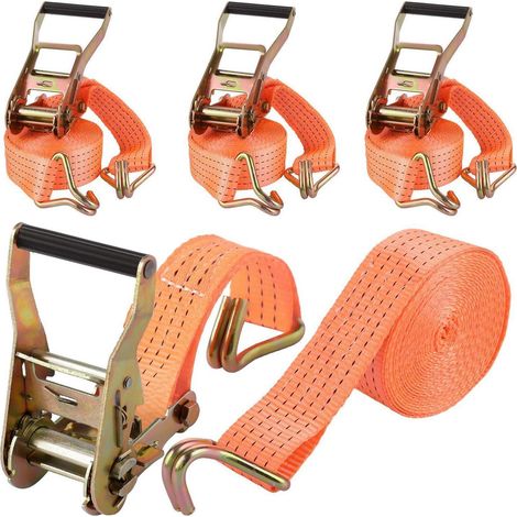 Lot de 4 sangles d'arrimage 3000kg avec cliquet & crochet, 50mm x 6m, Orange