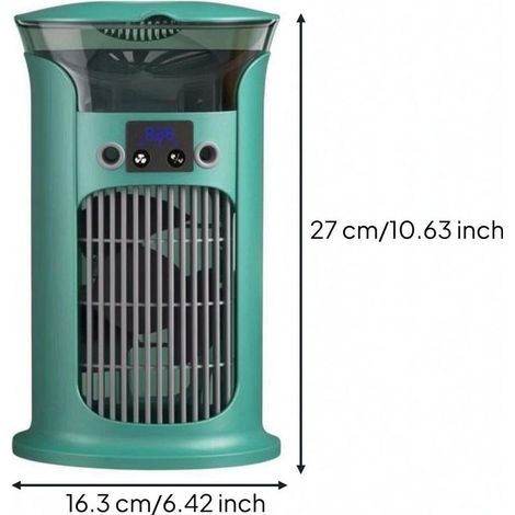 Leiser Luftkühler, 3 Geschwindigkeitsstufen, 880-ml-Wassertank, USB-aufladbar, 7-farbige LED-Beleuchtung, keine Belüftung erforderlich, für Schlafzimmer und Zuhause, Grün, Pfauenblau (1/4)