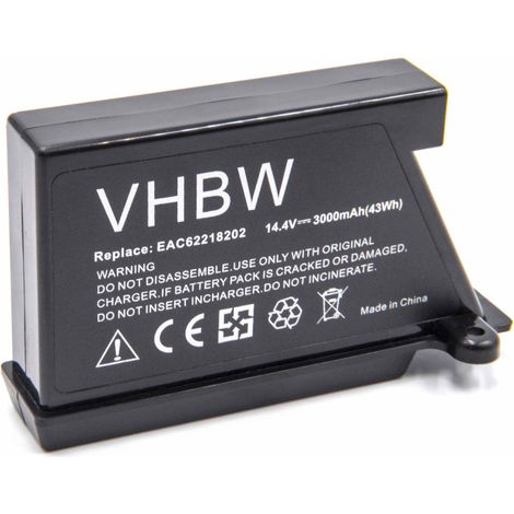 vhbw Akku kompatibel mit LG Hom-Bot VR1320B, VR1229RB, VR34406LV, VR5001CM, VR5001HS, VR34408LV Staubsauger Schwarz (3000 mAh, 14,4 V, Li-Ion)