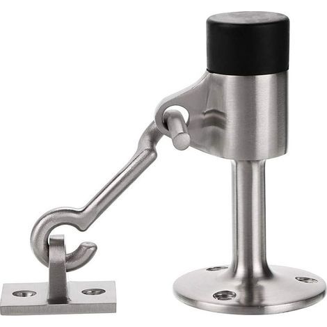 Butoir de porte en acier inoxydable brossé – Fixation murale avec tampon en caoutchouc – Pour portes coupe-feu et usage commercial (1/5)