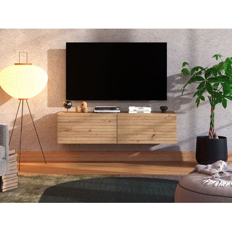 TV-Lowboard Colico, ein Boden, 2 Türen, Tür in Rillenoptik, 128x42x32h cm, Braun, Eiche mit Knoten (1/5)