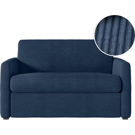 Fauteuil AGATHE convertible express 100x190cm en velours côtelé bleu foncé - Matelas 13cm
