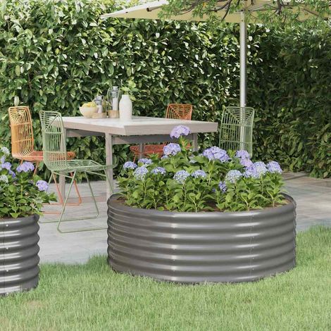 vidaXL Garden Raised Bed Galvanised Steel 100x100x36 cm Grey