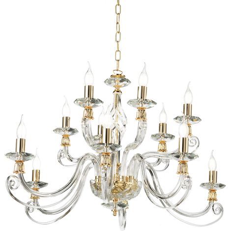 Lampadario a sospensione 1306 in vetro soffiato lavorato a mano 12 luci 100 cm ORO (1/3)