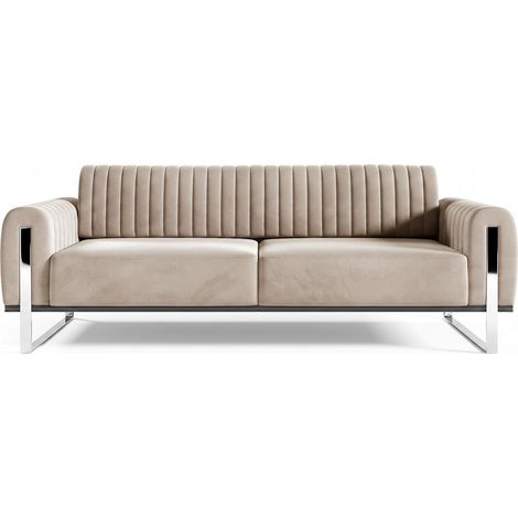 Selsey Parissa - Schlafsofa, Samt Hellbeige verchromte Füße, 228 cm (1/5)