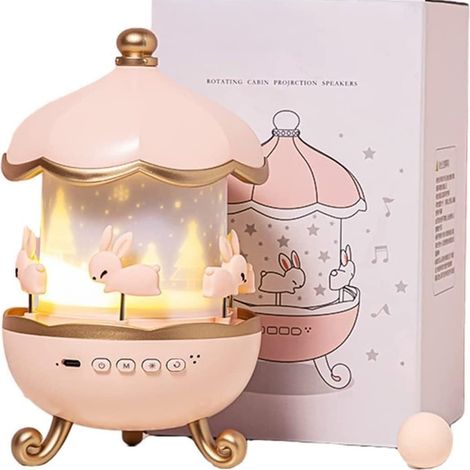 TRADE SHOP - Luce Notturna Per Bambini Proiettore Cielo Forma Coniglio A Led Con Rotazione Altoparlante - (1/5)