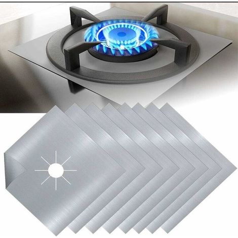 8-Piece Silver Teflon Gas Cooktop Protectors, Gas Stove Protectors, Gas Burner Protectors, Anti-Corrosion, Non-Stick for Kitchen (1/5)
