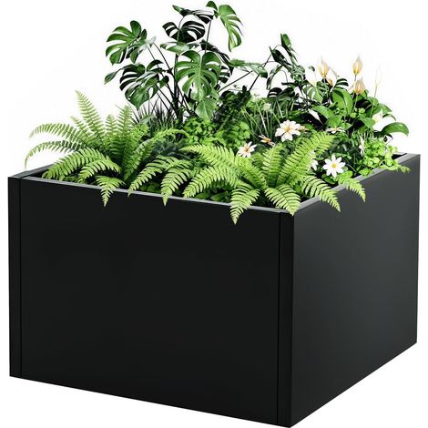 Bac à Fleurs et Potager Noir Métal – Assemblage Simple Sans Outil, Anti-rouille, Pour Jardin, Terrasse & Balcon, 464630cm (1/5)