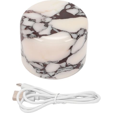 Lampe de table en marbre à 3 niveaux, design pierre naturelle, rechargeable, portable, type C, lumière chaude, idéale pour un petit bureau, une chambre, un salon ou un bureau. (1/5)