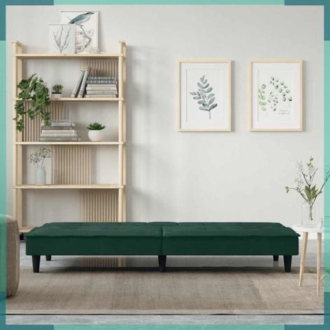 Canapé-lit - 351922 - Velours vert foncé - Porte-gobelets & USB 1 m - 200 x 89 x 70 cm (1/5)
