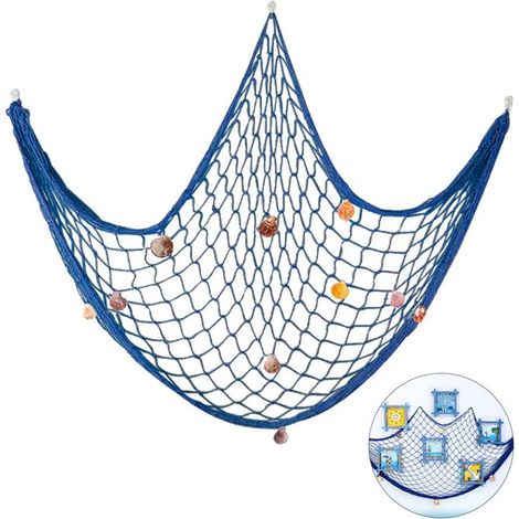 ilet pêche décoration marine 150 x 200 cm - Aueq - bleu matériaux d'origine naturelle écologique /thème de la mer coquillages cot (1/4)