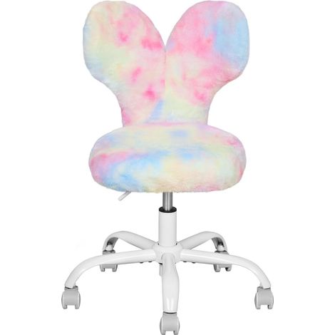 WOLTU Sedia da Scrivania per Bambini in Pelliccia Sedia per Bambini Girevole Regolabile a Farfalla Sedia da Studio per Cameretta, Rosa Multicolore