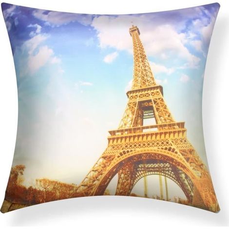 Housses de coussin - AVIZAR - Lot de 2 - 40x40 cm - Motif Tour Eiffel - Vintage (1/5)