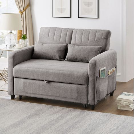 Divano letto 114x77x82.5 cm grigio in tessuto cotone-lino con schienale regolabile (1/5)
