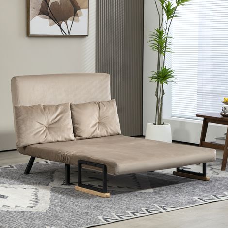 4-in-1-Schlafsofa für 2 Personen, 5-fach verstellbare Rückenlehne, klappbares Doppelschlafsofa mit 2 Kissen, gepolsterter Sitz, Samtbezug für Zuhause und Büro, 102 x 73 x 81 cm, Braun