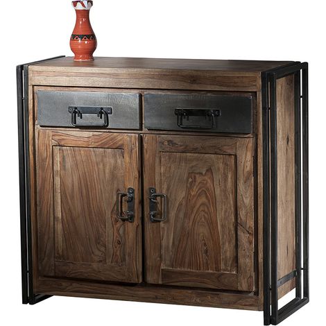 Meuble de rangement industriel 100 cm en acacia massif Pamela (1/5)