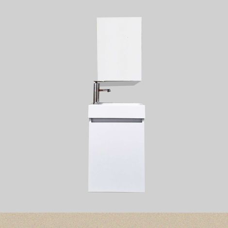 Lave-main suspendu Bahamas 40 cm Blanc plan céramique sans poignée avec armoirette miroir