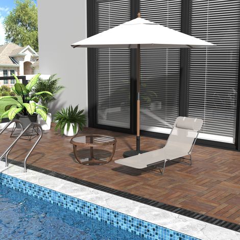 Tumbona plegable, tumbona de jardín con reposacabezas, tumbona de camping de 5 plazas, capacidad de 120 kg, color crema.