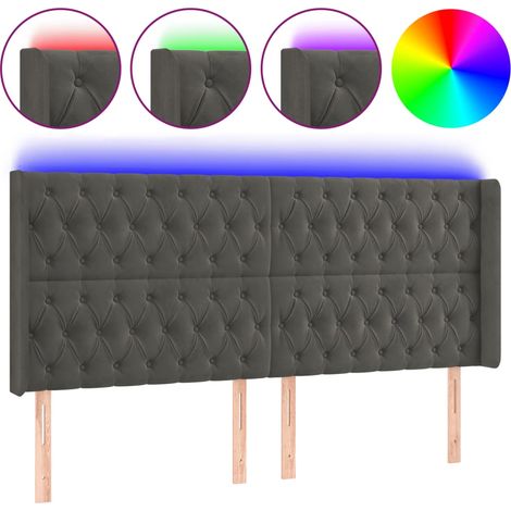 Testiera Testata del letto a LED Grigio Scuro 203x16x118/128cm in Velluto (1/4)