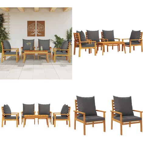 Salon de jardin avec coussins 5 pcs Bois d'acacia solide - Salon De Jardin - Mobilier De Jardin - Table De Jardin - Chaises De Jardin - Acacia Massif - Home & Living (1/5)
