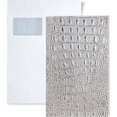 1 MUSTERSTÜCK S-13520 WallFace CROCO SILVER MET/SILVER Structure Collection Wandpaneel MUSTER in ca. DIN A5 Größe