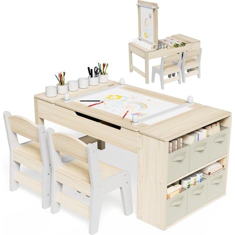 Kindertisch mit 2 Stühlen, Spieltisch mit Stauraum, Gelb
Kindertisch Holz, Kindersitzgruppe mit Wendbarer Tischplatte, Mal und Basteltisch für Kinder ab 3 Jahre (1/5)