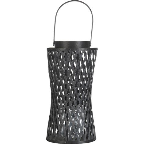 Linterna de madera de bambú negra 38 cm farolillo vidrio boho Mactan