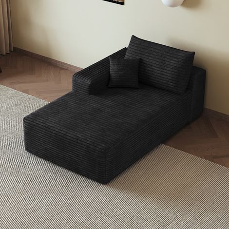 DESMIU Canapé d'angle réversible avec chaise longue sans montage en tissu Corduroy noir (1/5)