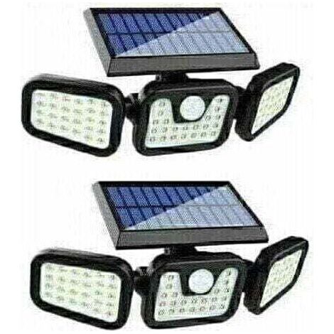 LaBlanc Lot de 2 Lampes Solaires Extérieur à Détecteur de Mouvement, 650LM 74LED Lumières Solaires, 3 Têtes Réglables, 270° éclairage Grand Angle IP65 Projecteur Solaire éclairage Mural d\'extérieur (1/5)