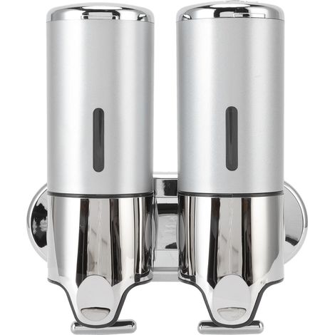 Distributeur de savon double pompe 1000 ml, mural, facilement rechargeable, distributeur de shampoing réutilisable pour salle de bain/hôtel (1/5)