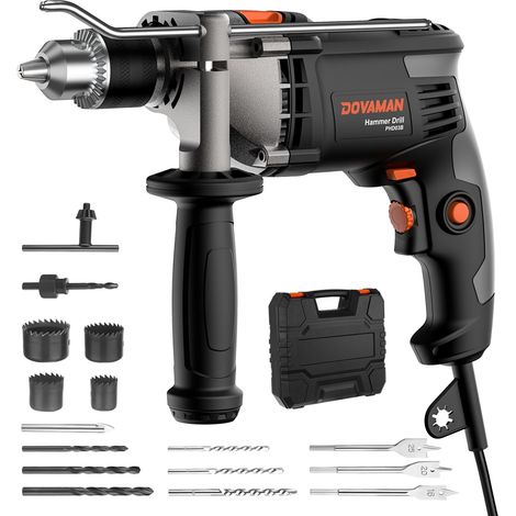Perceuse à Percussion 850W avec Mandrin Métallique 13mm – Perceuse Électrique avec Fil à Vitesse Variable 0–3000 tr/min – Pour Béton, Métal, Bois – Livrée avec Forets et Mallette (1/5)