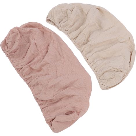 Lot de 2 draps-housses pour berceau, doux, respirants et extensibles en coton, pour matelas de berceau ovale ou rectangulaire en forme de sablier, couleur crème et rose. (1/5)