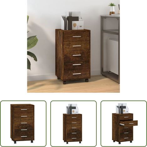 Holzschrank - Schubladenschrank mit Rollen Räuchereiche Holzwerkstoff (1/5)
