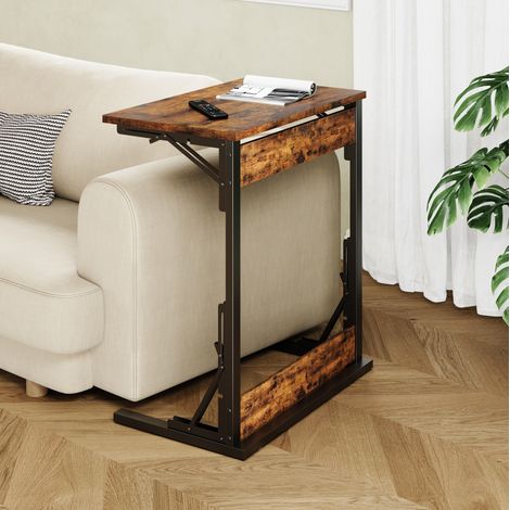 2er-Set Beistelltisch 60x37x71 cm rustikalbraun Metall-Holzwerkstoff klappbar mit verstellbaren Füßen (1/5)