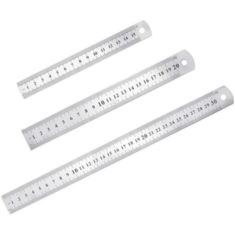 royaluxe-3 Pcs Acier inoxydable Règle précision Métal Droite Règle en Kit 15 cm(6''), 20cm(8''),30cm(12'') Argent Réglet en Inox (1/5)