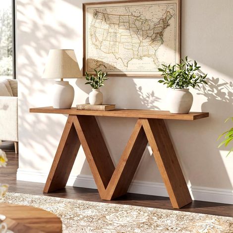 Tribesigns 63-Inch Solid Wood Console Table with M-Shapeed Base, Farmhouse Sofa Table for Entryway, Hallway, Living Room, Behind Sofa (1/5)