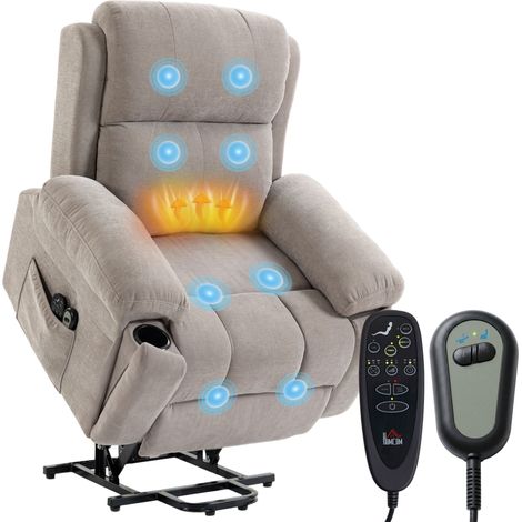 HOMCOM sillón relax reclinable eléctrico levanta personas mayores con masaje y calor, de chenilla con asiento muelles, mando, portavasos y bolsillos (1/5)