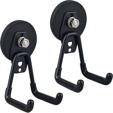 Strong Magnetic Garage Hooks, 2-Pack Heavy Duty Utility Storage Magnetic Hooks with Anti-Slip Coating for Indoor and Outdoor Hanging (Black) (1/4)