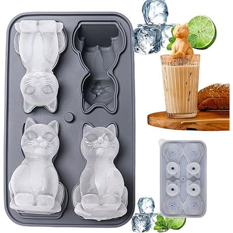Glaçons en forme de chat en silicone 4 chats mignons, sûrs pour la nourriture et faciles à desserrer