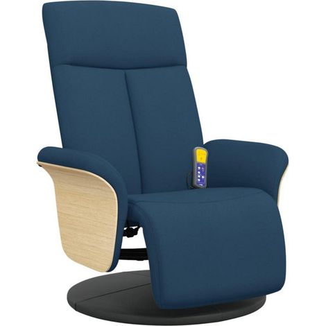 Massagesessel mit Vibrationsfunktion, drehbar, verstellbare Rückenlehne, blau Stoff (1/5)